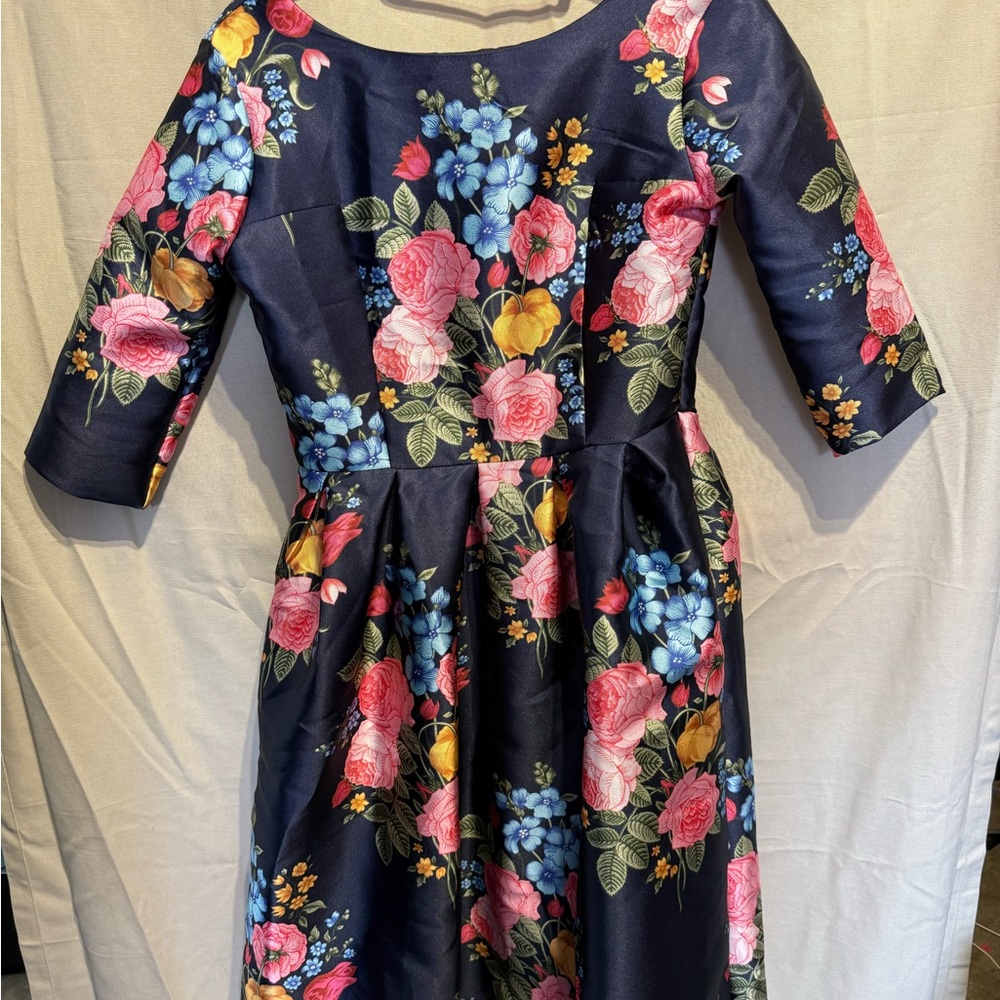Floral Navy Dress with Pink and Blue Accents